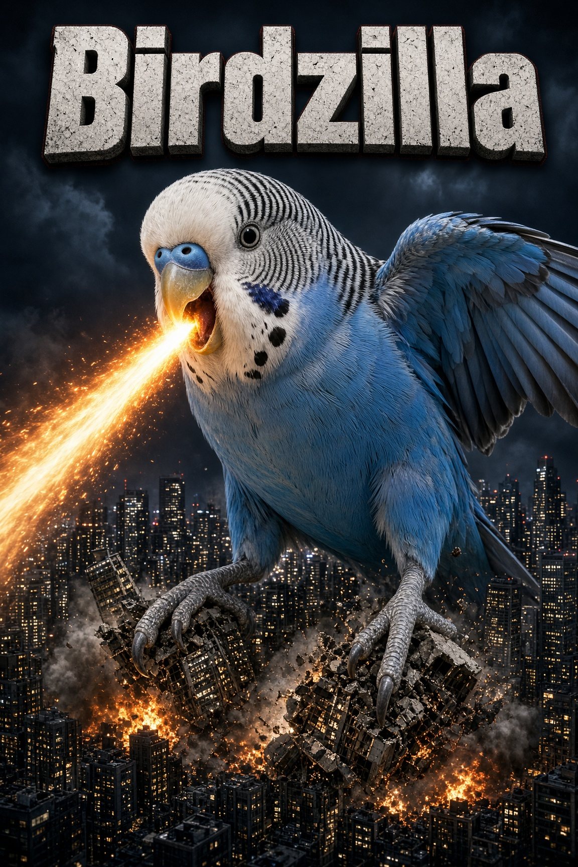 Zap the budgie as Birdzilla