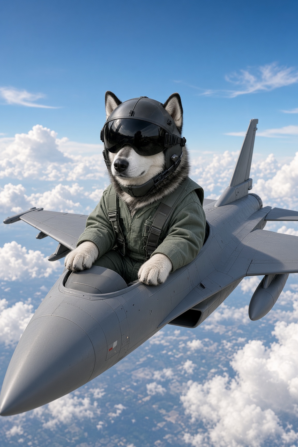 Vega the husky as Jet pilot