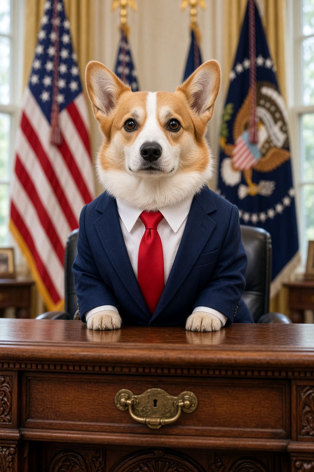 Waffles the corgi as President