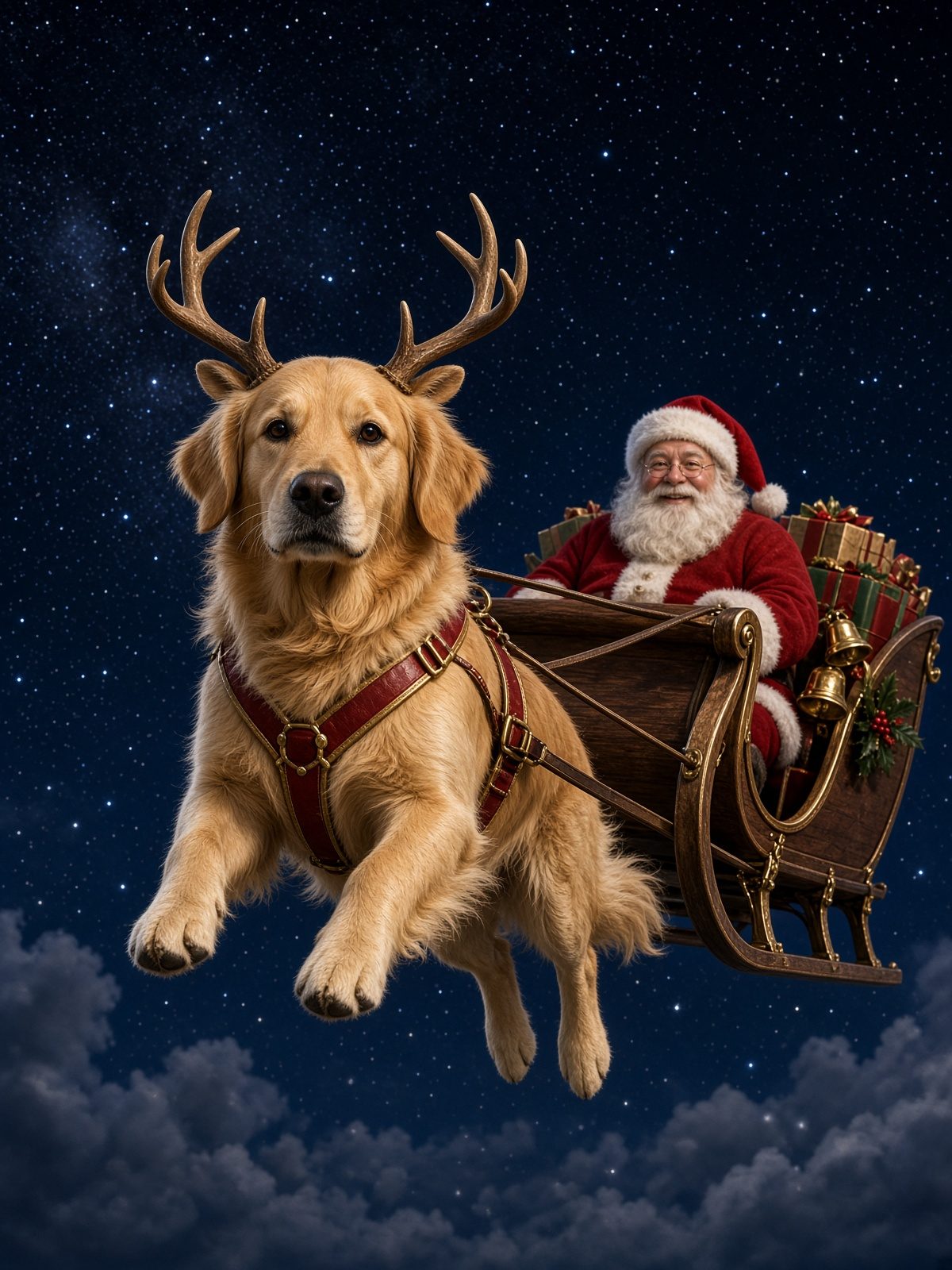 Dash the retriever as lead reindeer