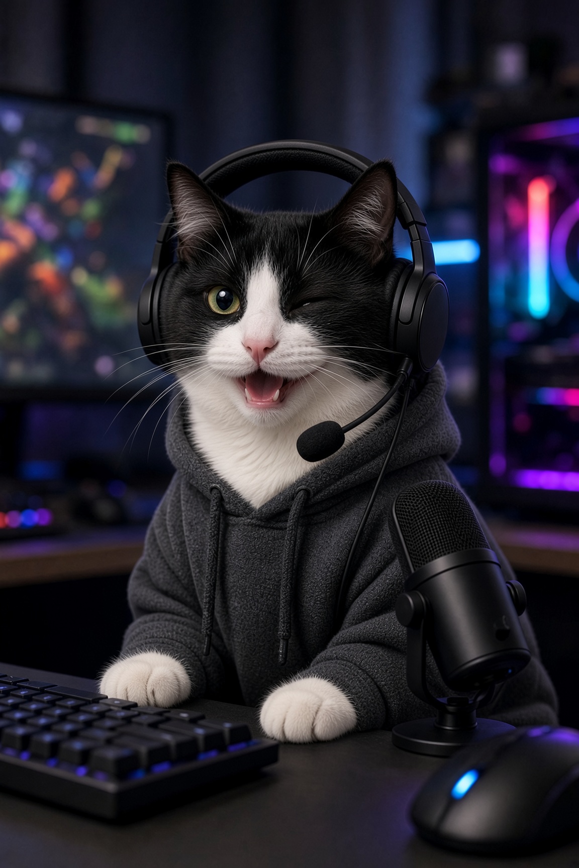 Pixel the tuxedo cat as Streamer