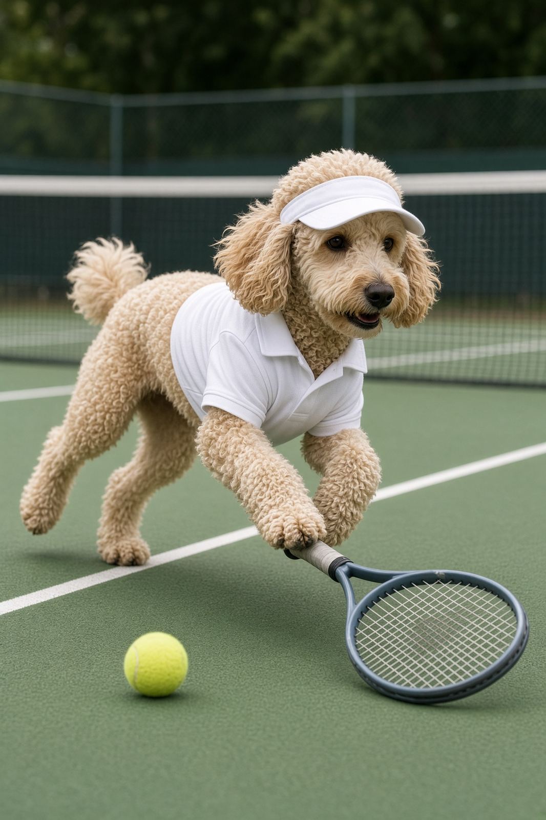 Ace the poodle as Tennis
