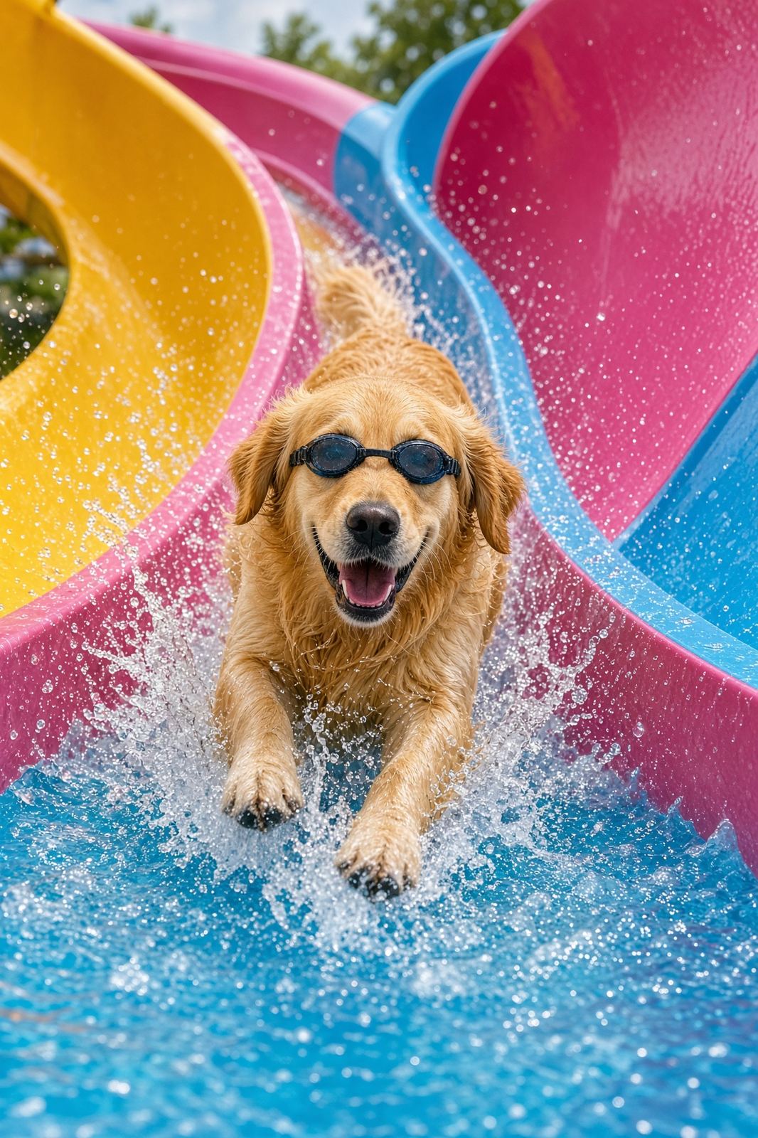 Splash the retriever as Water park
